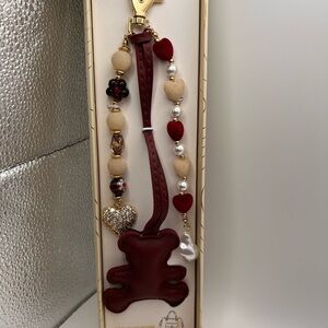 Eye Candy Maroon and Gold Heart Bag Charm Bracelet